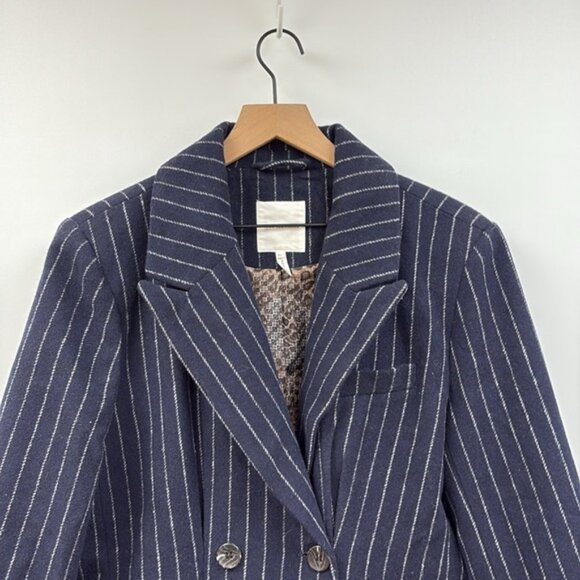 Anthropologie Avec Les Filles Pinstriped Double Breasted Trench Coat Navy XL - Picture 3 of 9